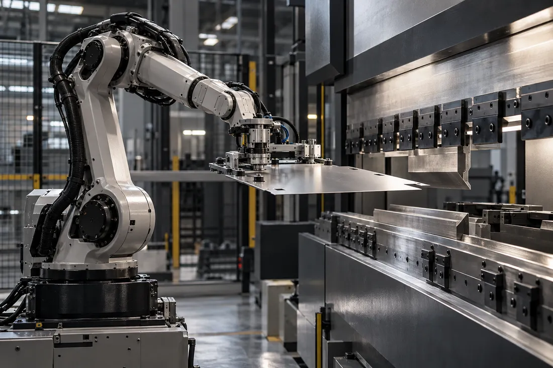 Industrial concept of robotic sheet-metal handling at a press brake